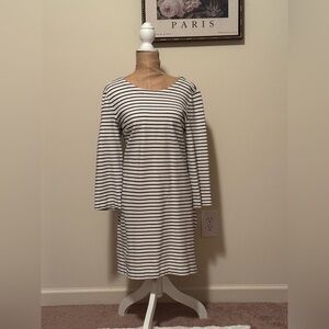 J. Crew Black and White Striped Long Sleeve Dress